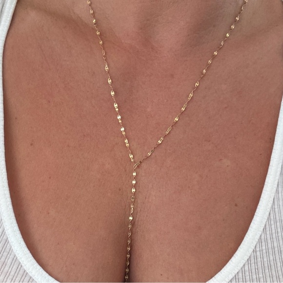 Celebrity Stylist Designed 14k Gold Minimalist Lariat Necklace Fine Jewelry - Picture 6 of 11